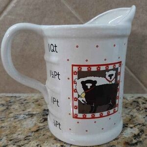 Vintage Theme Ceramic Quart Milk Pitcher 6" tall 4" circle Farmhouse Shabby